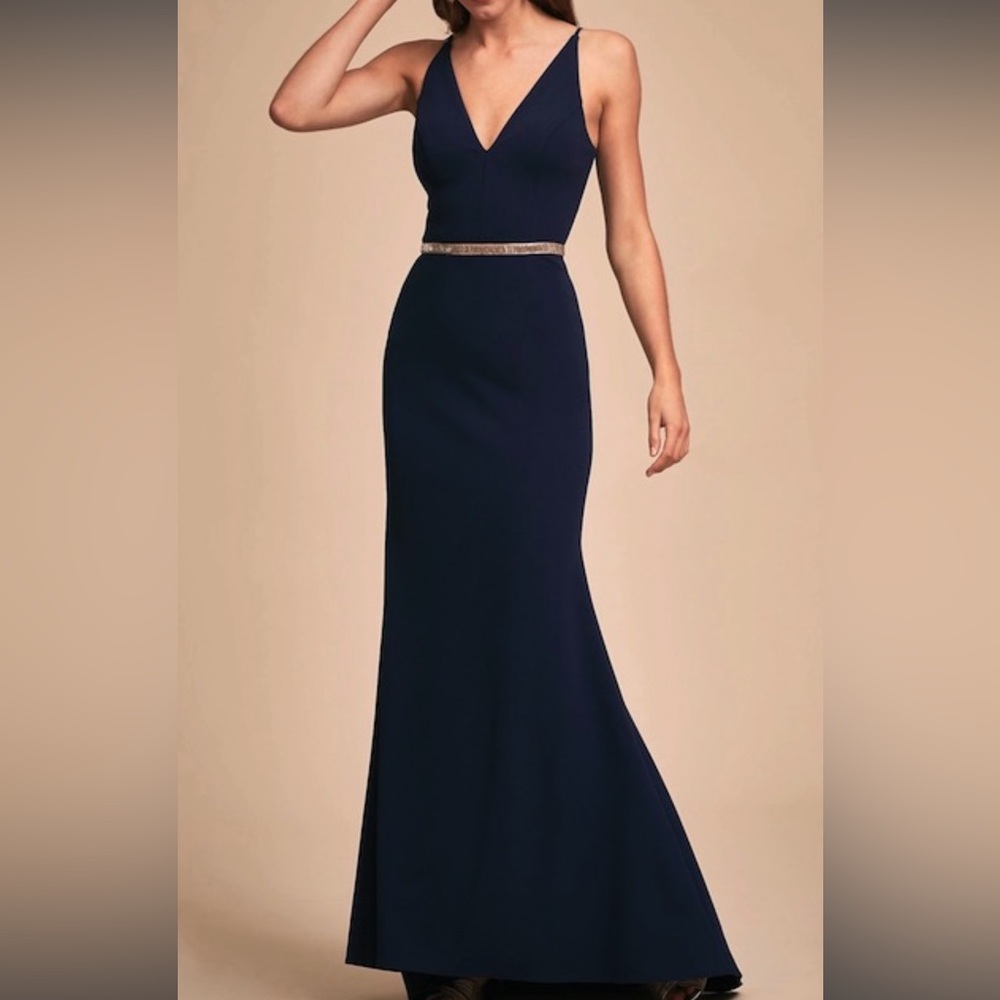 BHLD Jones Plunge V-Neck Midnight Blue Navy Long Maxi Dress Size 4